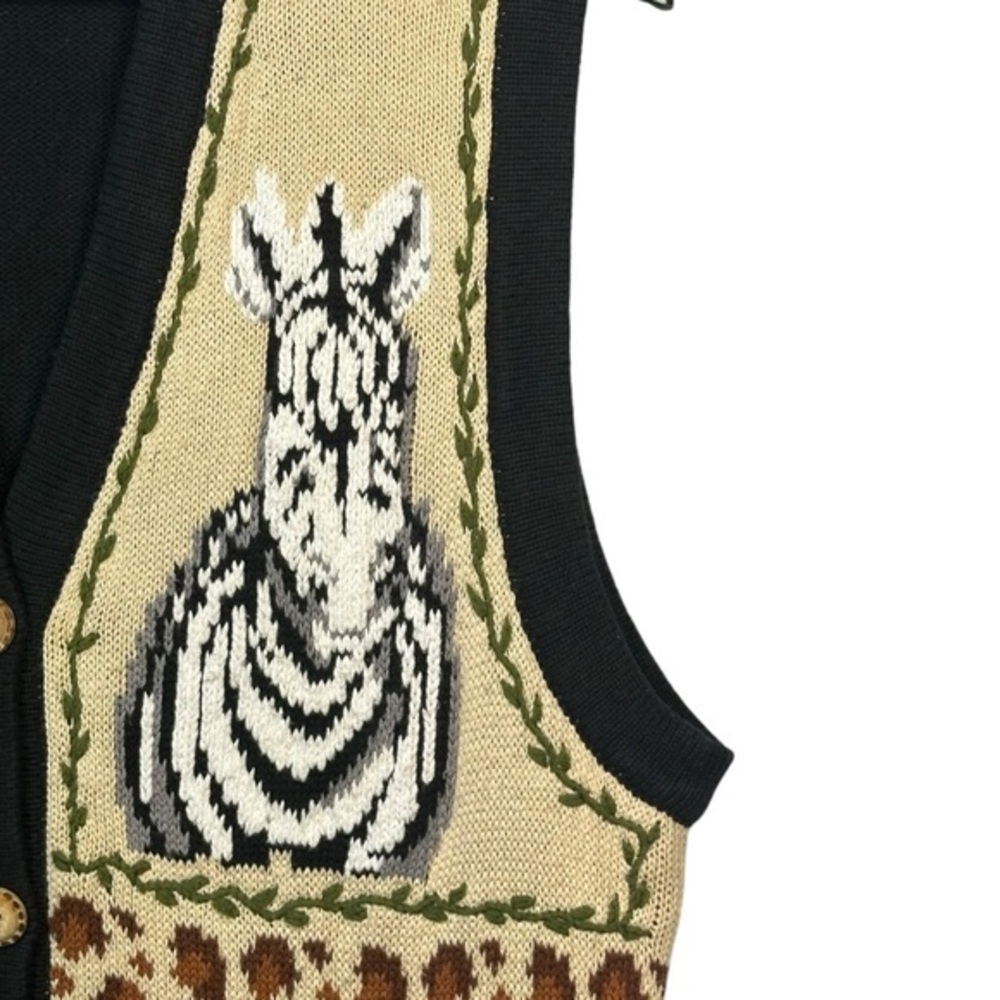 Vintage 90s Eagles Eye Safari Zebra Knit‎ Vest Size L Lion Animal Print African - Picture 8 of 15